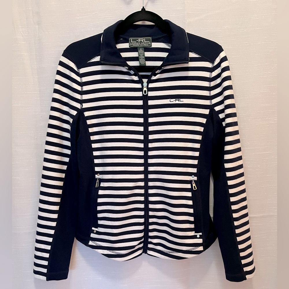 LAUREN ACTIVE SZ M Navy Blue Stripe Sport Jacket Ralph Lauren L-RL